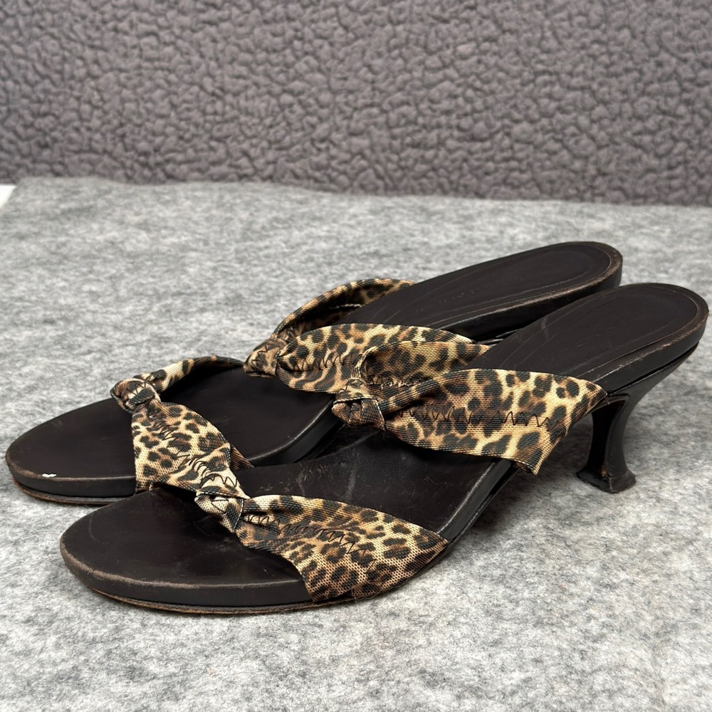 Donald J Pliner Brown Congo Mesh Elastic Leopard Print Sandals Mules BARE 8 Heel